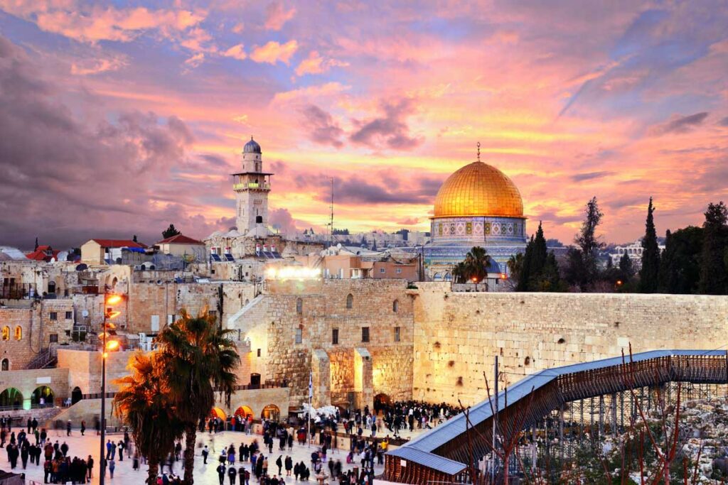 Skyline of the Old City of Jerusalem at the Western Wall and Temple Mount