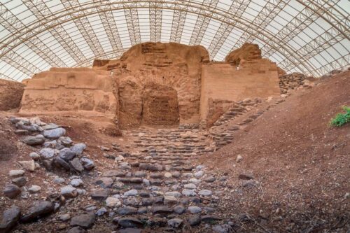 The mud-brick Canaanite gate at Tel Dan, one of the oldest arched gateways in the world, northern Israel