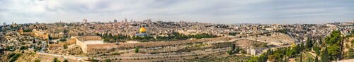 Panoramic view of the Old City of Jerusalem from the Mount of Olives