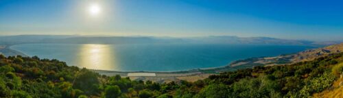 Panoramic view of the Sea of Galilee from its eastern shore, northern Israel