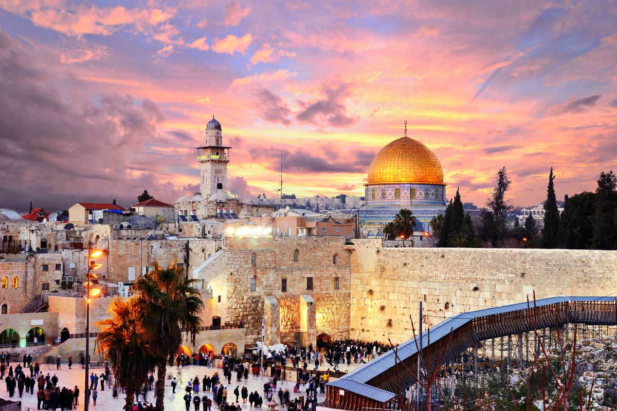 Skyline of the Old City of Jerusalem at the Western Wall and Temple Mount